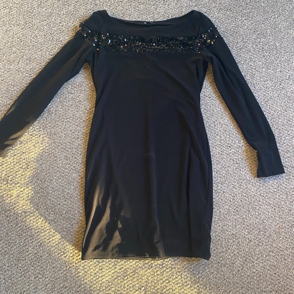 Black and Sequined Lined Cocktail Dress